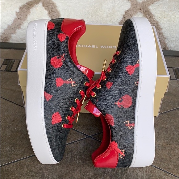 MICHAEL KORS POPPY LACE UP MINI LOGO PVC BLACK MUL - Picture 12 of 16